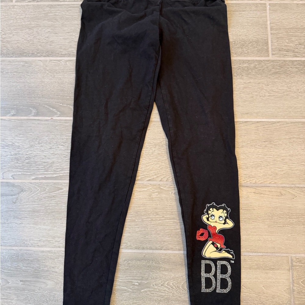 Universal Studios Betty Boop Black Glitter Rhinestone Leggings Women Size M